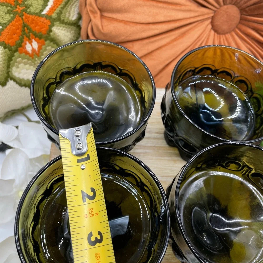 Vintage Fransican Maderia Tiffen Green Glass Sherbert/Champagne Glasses Set of 4 - Picture 6 of 6